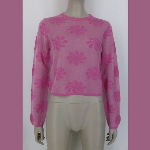 NWT Zara Pink Long Sleeve Sheer Floral Top - Picture 2 of 12